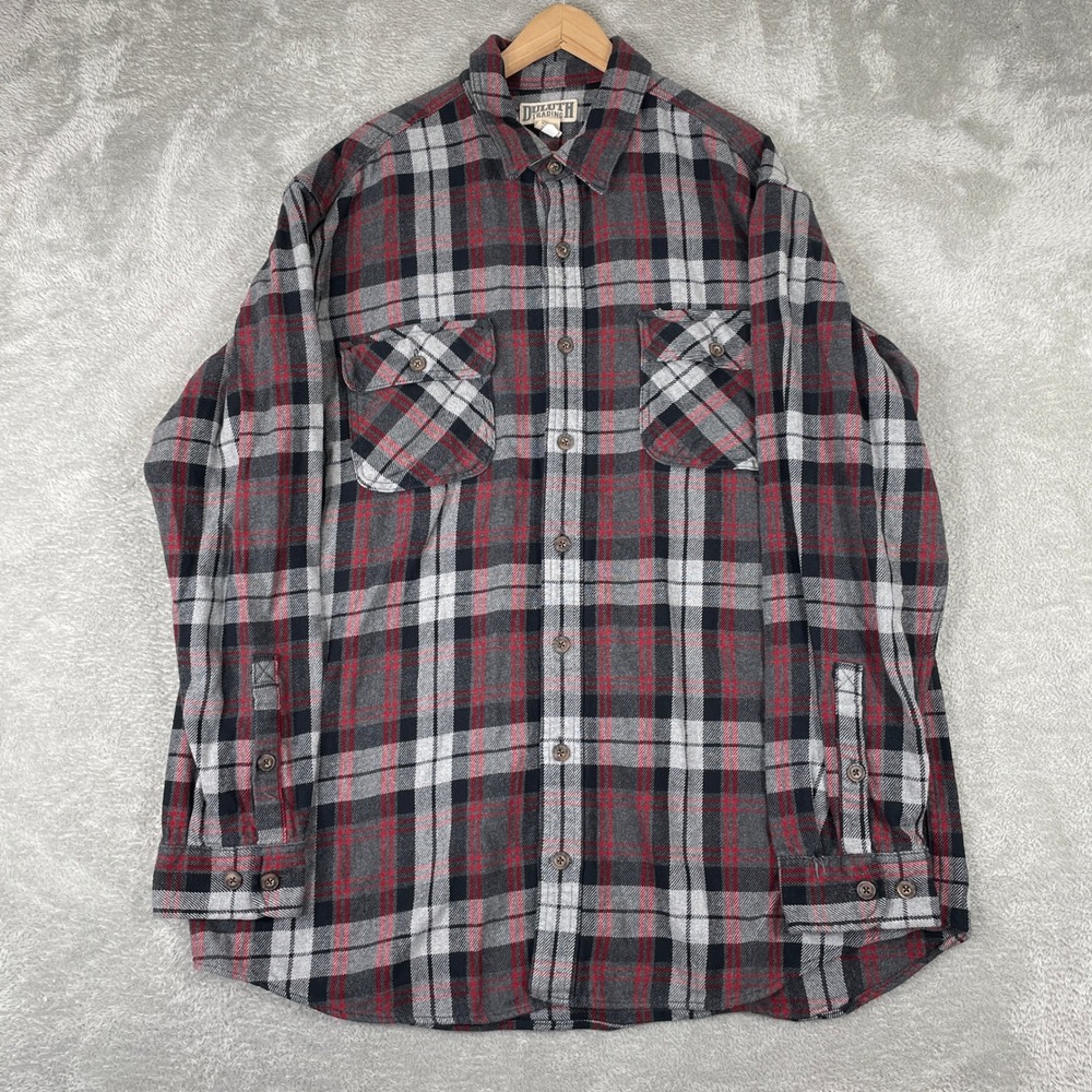 Duluth Trading Co Flannel Shirt Mens XL Tall Red Plaid Heavyweight Outdoor Work